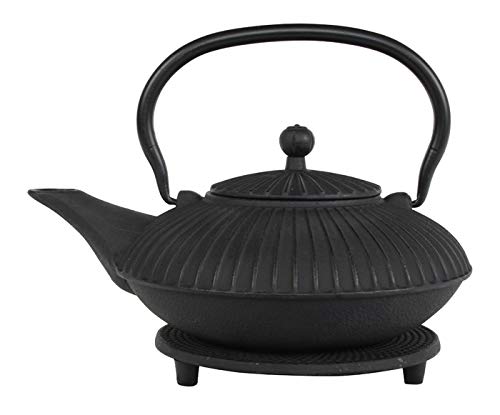 Tealøv Tetera Hierro - Tetera DE Hierro Fundido con Infusor de Acero Inoxidable - Interior Totalmente Esmaltado - Prepara una Taza Diseño de Clavos Estilo Japonés – Kambin (750 ml, Negro)