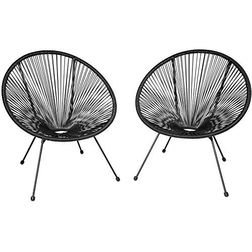 TecTake 800729 - Set 2X Sillas Acapulco, Sillones de Relax, Estilo Retro, Estructura de Acero, Ideal Patio Jardín Exterior Interior (Negro | No. 403302)