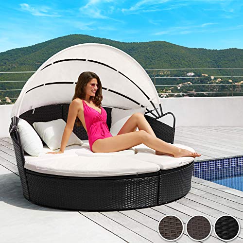 TecTake Conjunto de sillones de ALUMINIO y ratán sintético con un techo isla para tomar el sol - disponible en diferentes colores - (negro | no. 402198)