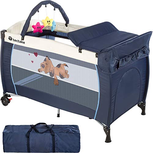 TecTake Cuna infantil de viaje de altura ajustable con acolchado para bebé - disponible en diferentes colores - (Azul | 400534)