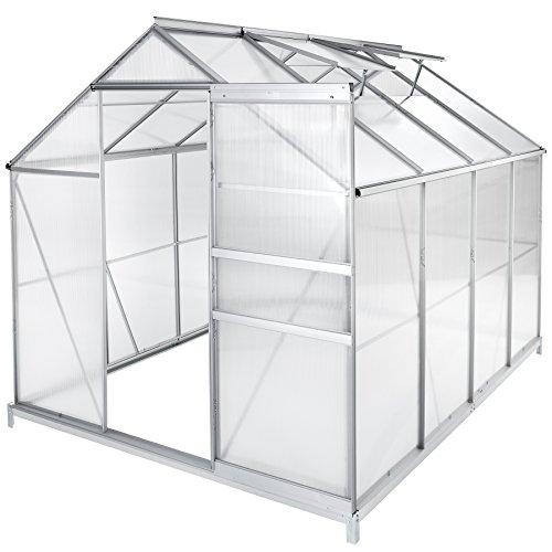 TecTake Invernadero de jardín policarbonato Transparente Aluminio casero Plantas Cultivos - Varios Modelos - (250x185x195 cm con Base | no. 402475)