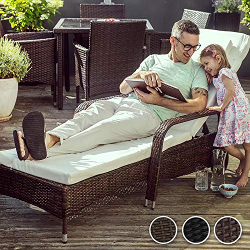 TecTake Tumbona chaise longue de poli ratán tumbona de jardín silla de terraza - disponible en diferentes colores - (Negro)