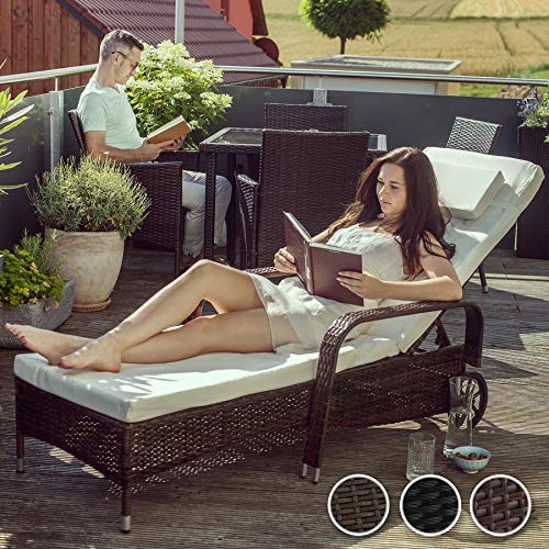 TecTake Tumbona chaise longue de poli ratán tumbona de jardín silla de terraza - disponible en diferentes colores - (Negro)