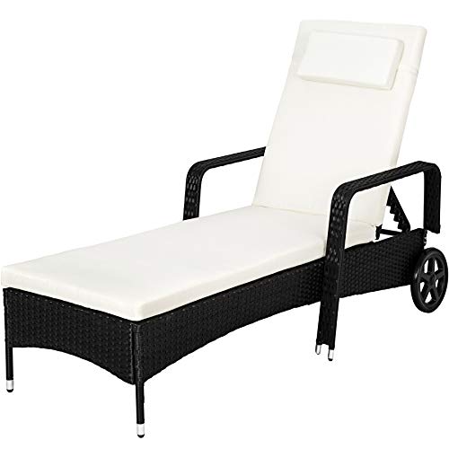 TecTake Tumbona chaise longue de poli ratán tumbona de jardín silla de terraza - disponible en diferentes colores - (Negro)