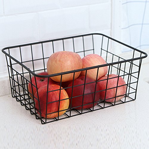 TEERFU - Cesta organizadora con asas para almacenamiento, ideal para cocina, despensa, congelador, armario, estantes de baño en alambre, organizador de maquillaje