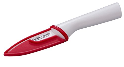 Tefal K15303 Cuchillo, Pástico y cerámica, Blanco y Rojo, 8 cm