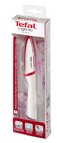 Tefal K15303 Cuchillo, Pástico y cerámica, Blanco y Rojo, 8 cm