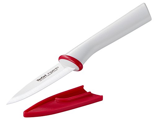 Tefal K15303 Cuchillo, Pástico y cerámica, Blanco y Rojo, 8 cm