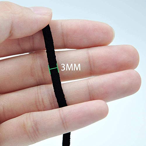 TEFIRE 3mm Cordón elástico Cinta de carrete plano Tela Cintas elásticas para coser Ropa de ocio creativa DIY. (Negro, 20M)