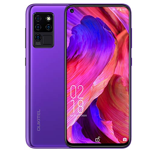 Teléfono de Móvil,OUKITEL C21 Android 10 Móviles y Smartphones Libres 4G Dual SIM,Pantalla FHD+ de 6.4" 4GB RAM+64GB ROM Helio P60 Móviles Libres,4000 mAh Bateria Cuatro Cámaras Smartphones,Morado