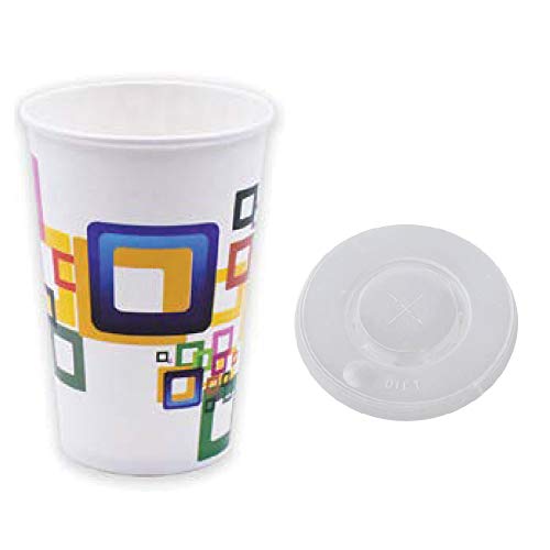 TELEVASO - 1000 uds - Vaso de cartón para Bebidas frías + Tapa, 90 mm de diámetro - Capacidad de 500 ml (16 oz) - Desechables y reciclables - Ideal para refrescos, Agua, zumos, Bebidas, Vino