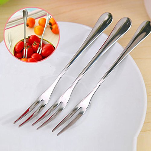 Tenedores para Frutas de Acero Inoxidable Vajilla Aperitivo de Tenedor Para Ensalada de Frutas de Postre Espejo de Acero Inoxidable de Pulido (1 Cisne Base Soporte con 6 Tenedores)