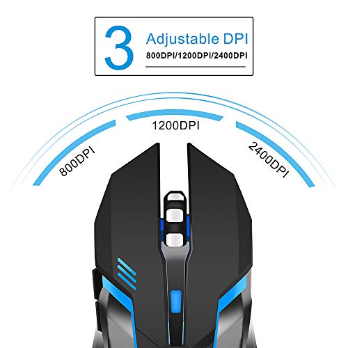 TENMOS X96 Ratón Gaming inalámbrico Recargable, Silenciosa óptico con Retroiluminación Raton Wireless Ordenador, 3 dpi Ajustables, Auto Dormir, 6 Botones para PC Notebook Portátil