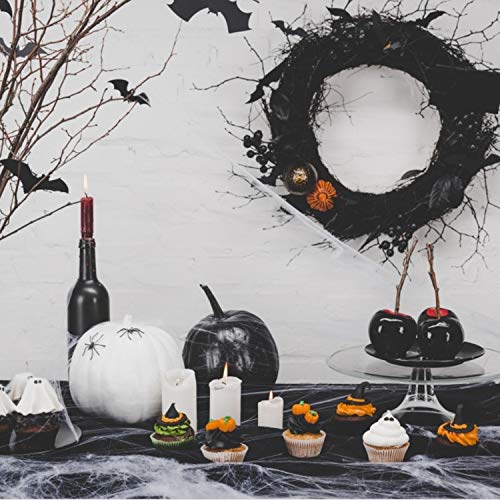 TENSUN - Juego de decoración de Halloween, diseño de telarañas de Halloween, 100 pañuelos de encaje negro para chimenea, 60 arañas para Halloween, decoración de la casa encantada