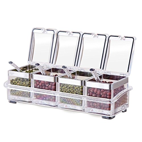 Tenta Kitchen T052 - Caja de plástico con 4 mini tarros para condimentos y 4 cucharas de servir