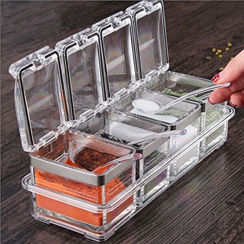 Tenta Kitchen T052 - Caja de plástico con 4 mini tarros para condimentos y 4 cucharas de servir