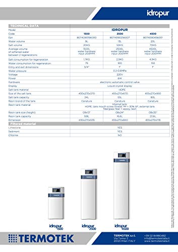 TERMOTEK IDROPUR 1500 - ABLANDADOR DE AGUA DE 1500 LITROS POR HORA