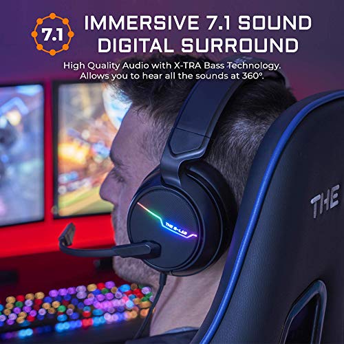 THE G-LAB Korp Thallium Cascos Gaming USB 7.1 Digital Surround - Auriculares Gaming Micrófono con cancelación de Ruido, LED RGB - Compatible con PC PS4 Mac (Negro)