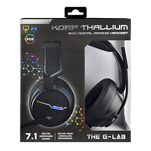 THE G-LAB Korp Thallium Cascos Gaming USB 7.1 Digital Surround - Auriculares Gaming Micrófono con cancelación de Ruido, LED RGB - Compatible con PC PS4 Mac (Negro)