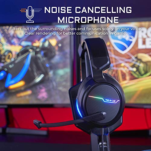 THE G-LAB Korp Thallium Cascos Gaming USB 7.1 Digital Surround - Auriculares Gaming Micrófono con cancelación de Ruido, LED RGB - Compatible con PC PS4 Mac (Negro)