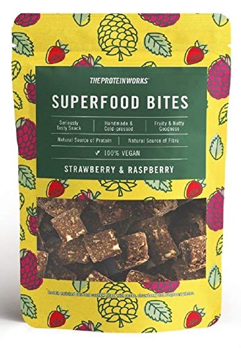 THE PROTEIN WORKS Superfood Bites | 100% Veganos | Snack Saludable y Natural | A Base de Plantas| Fresa & Frambuesa | 140g