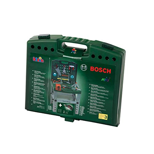 Theo Klein 8676 Banco de trabajo Bosch, Con destornillador eléctrico Ixolino de Bosch a pilas, Plegable y fácil de transportar, a partir de 3 años, 41,5 cm x 8,5 cm 76,5 cm