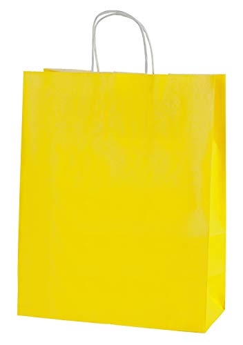 Thepaperbagstore 25 Bolsas De Papel De Colores, Reciclables Y Reutilizables, con Asas Retorcidas, Amarillo - Medianas 250x110x310mm