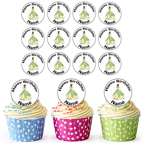 Tiana (la princesa y la rana) Disney Princess – 24 personalizado comestible cupcake toppers/adornos de tarta de cumpleaños – fácil troquelada círculos