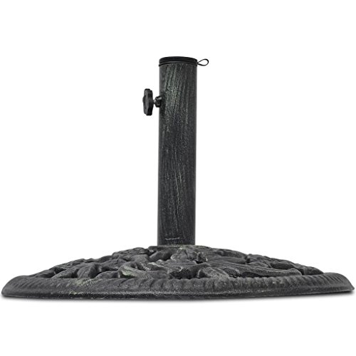 Tidyard Base Portátil para Sombrilla con Estilo de Rollwerk y Patrón Floral,Soporte de Pie para Parasol,Peso 12kg,Hierro Fundido,Negro y Verde 48x32,5cm