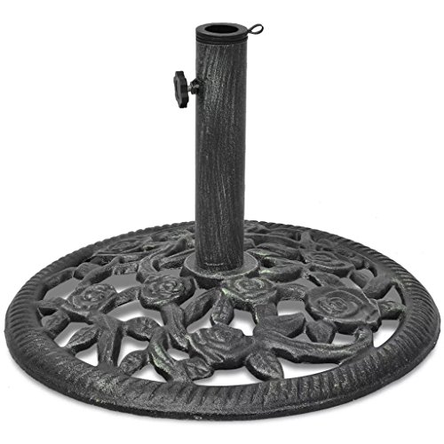 Tidyard Base Portátil para Sombrilla con Estilo de Rollwerk y Patrón Floral,Soporte de Pie para Parasol,Peso 12kg,Hierro Fundido,Negro y Verde 48x32,5cm