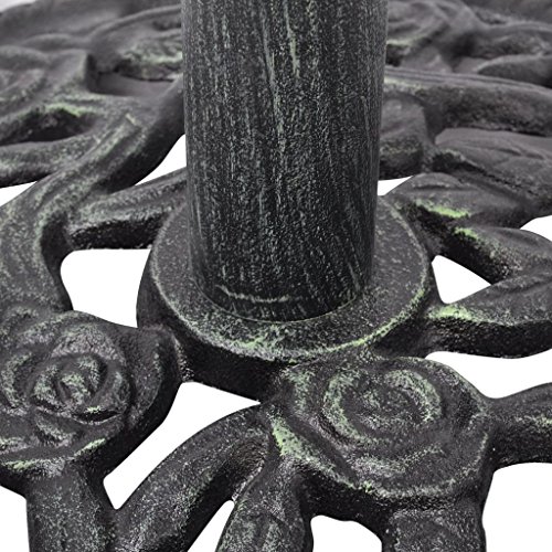 Tidyard Base Portátil para Sombrilla con Estilo de Rollwerk y Patrón Floral,Soporte de Pie para Parasol,Peso 12kg,Hierro Fundido,Negro y Verde 48x32,5cm