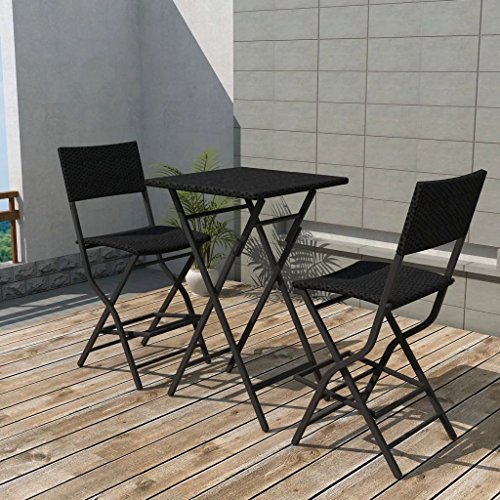 Tidyard Conjunto de Mesa y 2 Sillas Altas de Jardín,Conjunto de Bar Exterior Plegables 3 Piezas para Jardín Terraza Patio en Poli Ratán,Conjunto de Comedor de Cocina,Negro