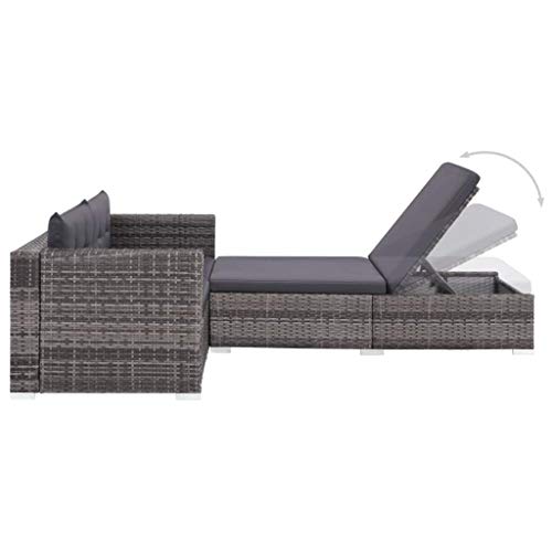 Tidyard Conjunto Muebles de Jardín de Ratán 8 Piezas con Tumbona,Sofa Jardin Exterior Sofas Exterior Conjunto Jardin Ratan,Cojines Extraíbles,Ratán Sintético Gris y Gris Oscuro