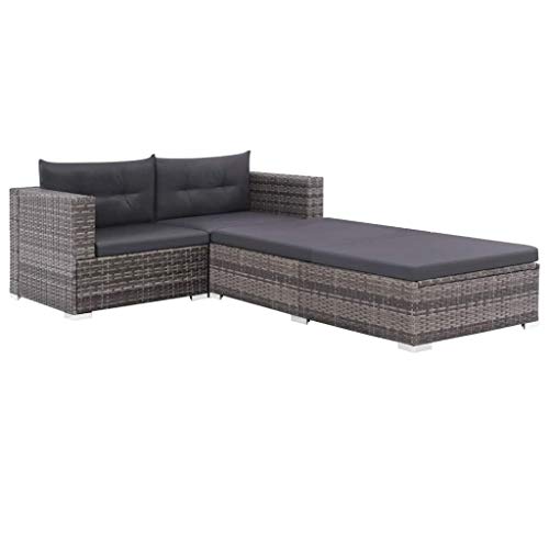 Tidyard Conjunto Muebles de Jardín de Ratán 8 Piezas con Tumbona,Sofa Jardin Exterior Sofas Exterior Conjunto Jardin Ratan,Cojines Extraíbles,Ratán Sintético Gris y Gris Oscuro