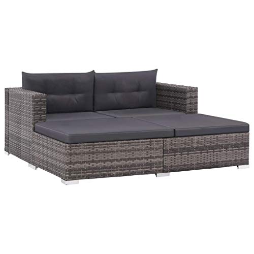 Tidyard Conjunto Muebles de Jardín de Ratán 8 Piezas con Tumbona,Sofa Jardin Exterior Sofas Exterior Conjunto Jardin Ratan,Cojines Extraíbles,Ratán Sintético Gris y Gris Oscuro