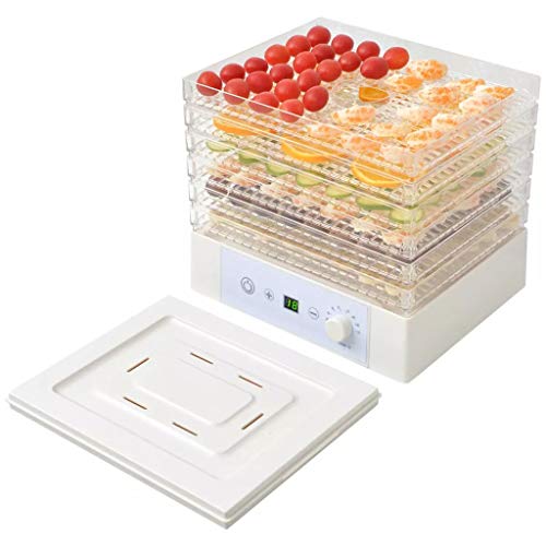 Tidyard Deshidratador de Alimentos con 6 Bandejas Ajustables, Pantalla LCD,Temporizador, Temperatura Ajustable,Deshidratador de Frutas y Verduras 250 W Blanco