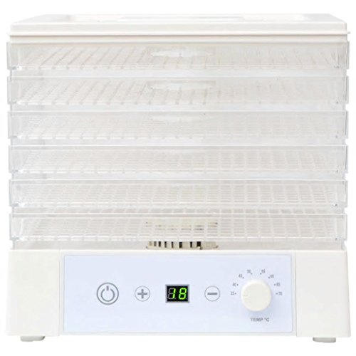 Tidyard Deshidratador de Alimentos con 6 Bandejas Ajustables, Pantalla LCD,Temporizador, Temperatura Ajustable,Deshidratador de Frutas y Verduras 250 W Blanco