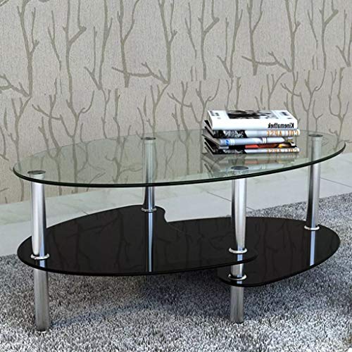 Tidyard Mesa de Centro con Diseño Exclusivo de 3 Niveles Mesa de Cristal Mesita de Noche Mesa de Café de Vidrio para Estar o Dormitorio Vidrio Templado 90x45x43cm Negro