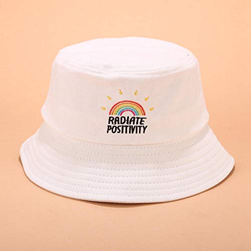 TIEDAN Nuevos Sombreros de Cubo de algodón, Sombrero de Pescador Plegable Bordado con Letras, sombrilla al Aire Libre, decoración, Encanto de Calle Unisex-Blanco