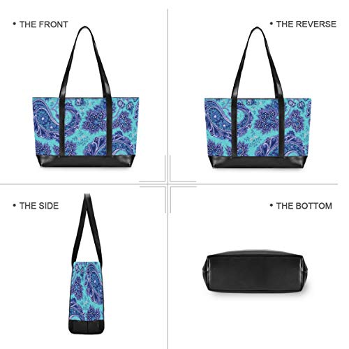 Tienda de comestibles Moda Bolso de gran capacidad Arte Flor Azul Paisley Casual Bolsa de mano Computadora