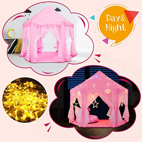 Tienda de Princesa, joylink Tiendas para Niños Interior Tiendas Castillo Princesas Portable Gran Rosa Playhouse con pequeñas Luces de Estrellas Juguetes 53 '' x 55 '' (DxH)