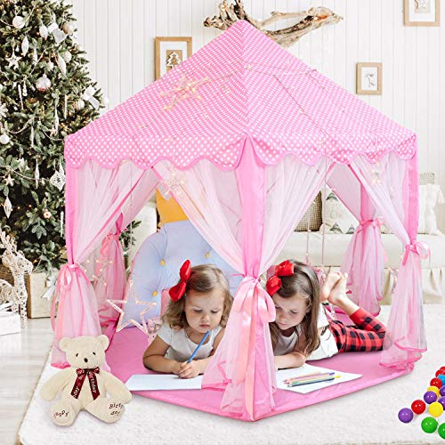 Tienda de Princesa, joylink Tiendas para Niños Interior Tiendas Castillo Princesas Portable Gran Rosa Playhouse con pequeñas Luces de Estrellas Juguetes 53 '' x 55 '' (DxH)