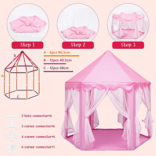 Tienda de Princesa, joylink Tiendas para Niños Interior Tiendas Castillo Princesas Portable Gran Rosa Playhouse con pequeñas Luces de Estrellas Juguetes 53 '' x 55 '' (DxH)