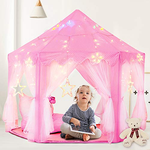 Tienda de Princesa, joylink Tiendas para Niños Interior Tiendas Castillo Princesas Portable Gran Rosa Playhouse con pequeñas Luces de Estrellas Juguetes 53 '' x 55 '' (DxH)