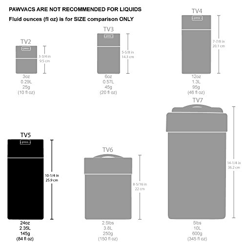 Tightpac America, Inc. pawvac 24 oz envase Sellado al vacío contenedor de Almacenamiento de Comida para Mascotas; Color Blanco Tapa de plástico y Cuerpo/Negro Patas