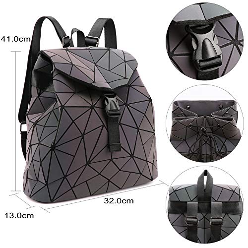 Tikea Bolsa Geométrica Luminosa Holográfica para Mujer, Mochila en Cuero Sintético de Moda, Deportivo, Efecto Reflectante