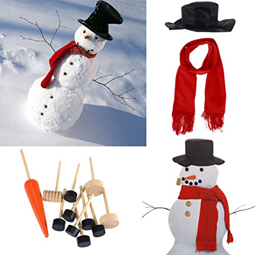 Tinksky Muñeco de nieve Decoración vestir Kit de vacaciones de invierno al aire libre Juguetes Decoración Navidad regalo sombrero bufanda Pipe ojos Boca nariz botón 13pcs regalo de Navidad DIY