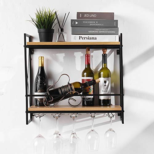 Tinyuet Porta Botella de Vino, 21,6 Pulgadas Soporte para Vino Colgante de Metal Rústico, sólido y fácil de Instalar, Soporte para Vino, Elegante Soporte de Vidrio para Cocina, Bodega, Bar