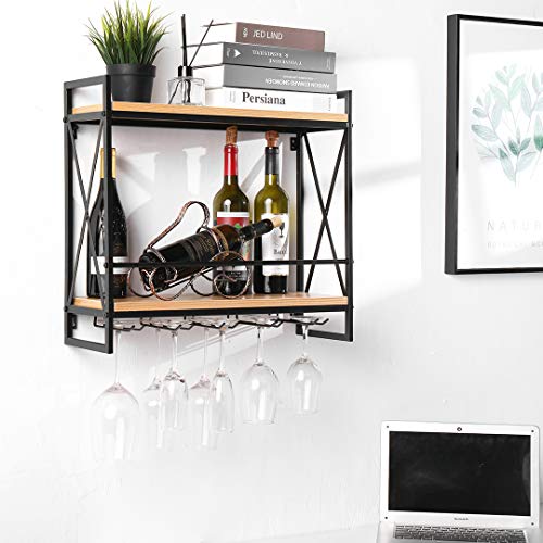 Tinyuet Porta Botella de Vino, 21,6 Pulgadas Soporte para Vino Colgante de Metal Rústico, sólido y fácil de Instalar, Soporte para Vino, Elegante Soporte de Vidrio para Cocina, Bodega, Bar