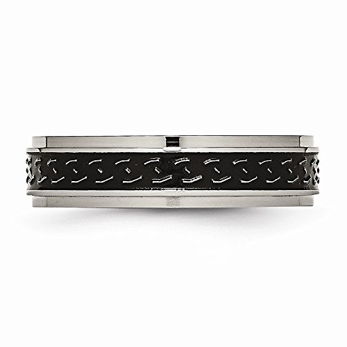 Titanium Ridged Edge Black Enamel Braid Design 6mm Polished Wedding Band Ring - Size 10